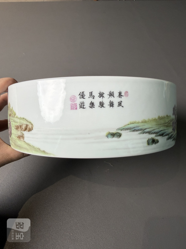 民国 粉彩八骏图水仙盆 - 图5